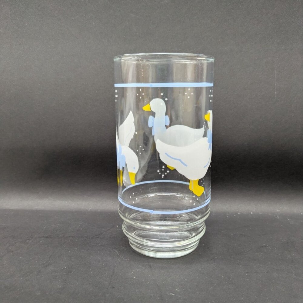 Libbey Country Goose Duck Glass Tumbler Blue Bow Ribbon Print Farmhouse - Picture 15 of 16
